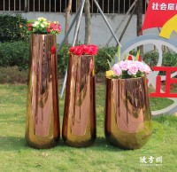 室內鏡面玫瑰金不銹鋼花盆組合