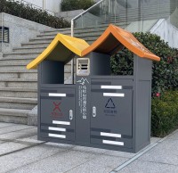 戶外新寵屋形鍍鋅板分類垃圾桶