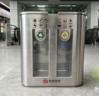 杭州地鐵站不銹鋼連體分類垃圾桶以匠心工藝守護城市文明